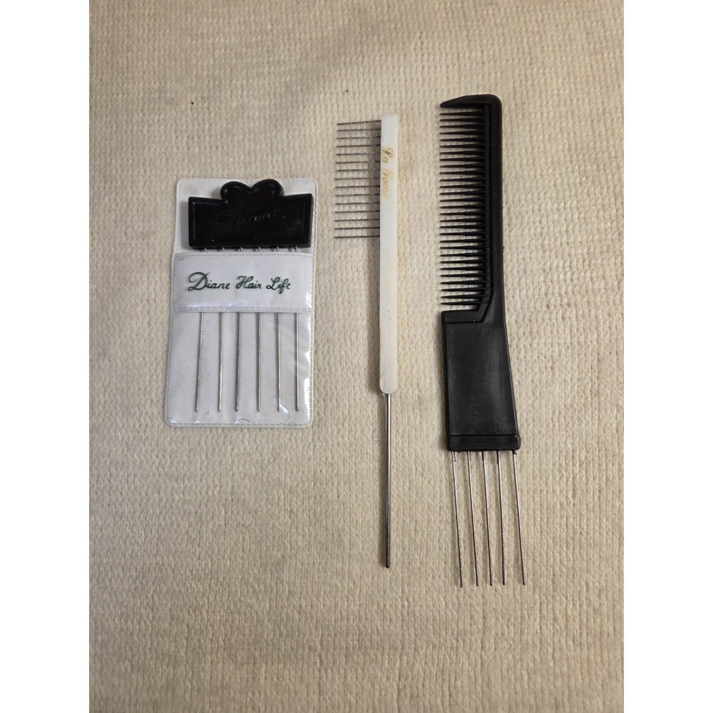 Vintage Hair Comb Lot – Metal Pin Combs & Dual‑Tooth Comb – Salon / Wig Styling